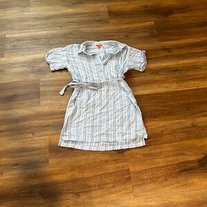 Light Blue and White Striped Shirt Dress with Tie Waist